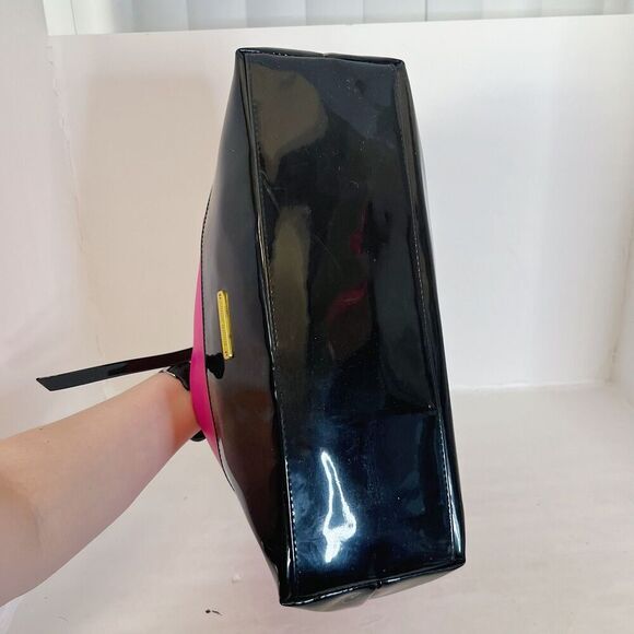 y2k Vintage Juicy Couture Hot Pink Black Patent Leather Tote Bag Purse - Picture 2 of 8